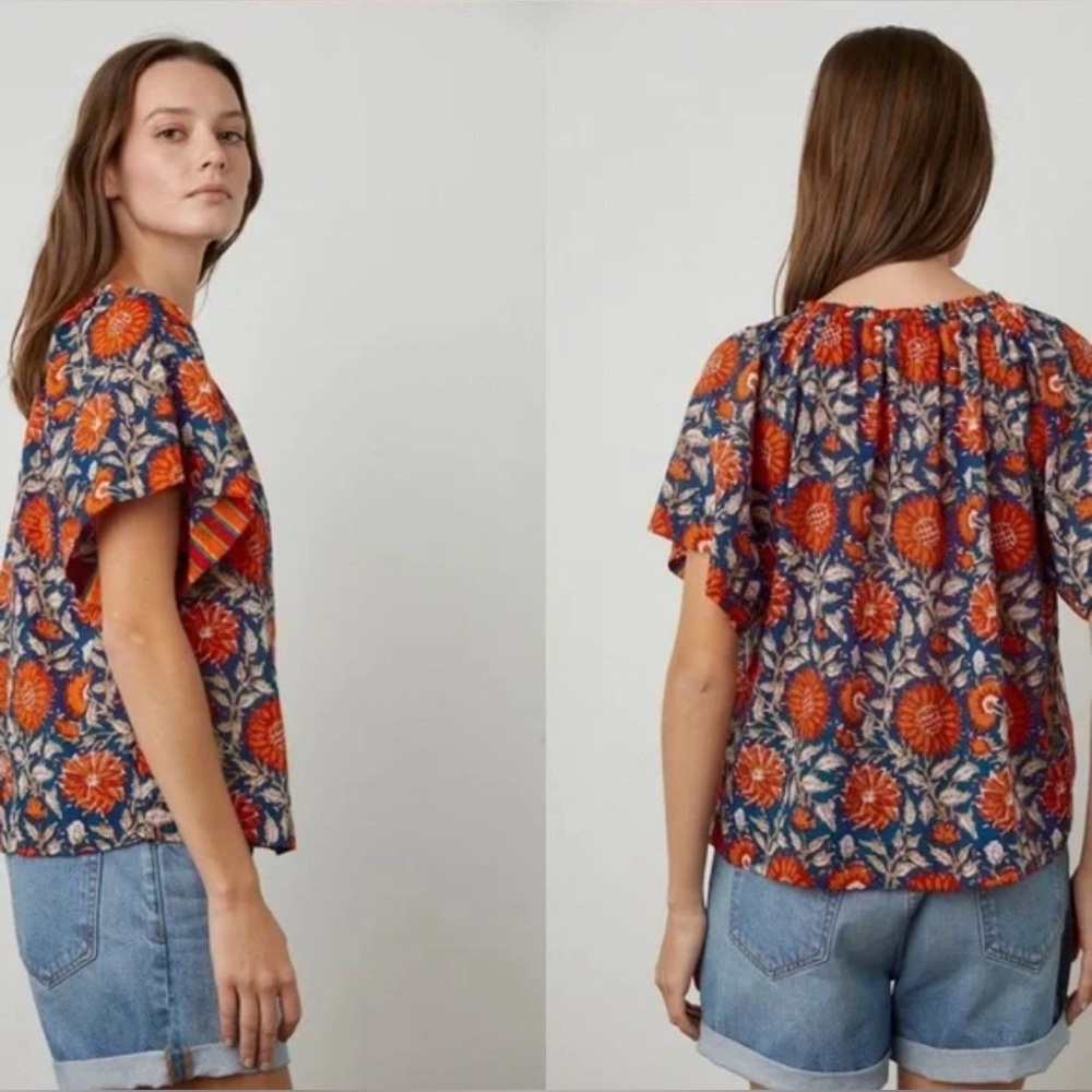 Anthropologie Velvet by Graham & Spencer Flutter Sleeve  Blouse EUC XL